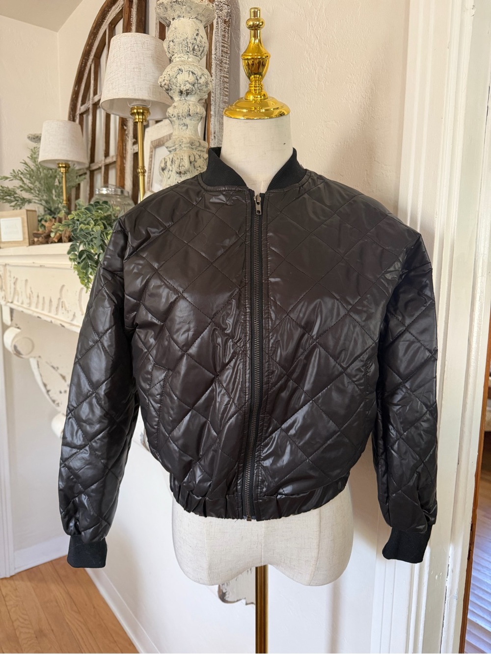 Source Unknown Black Quilted Bomber Jacket